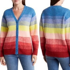 NWT CINQ A SEPT Kensley striped cardigan rainbow color size medium